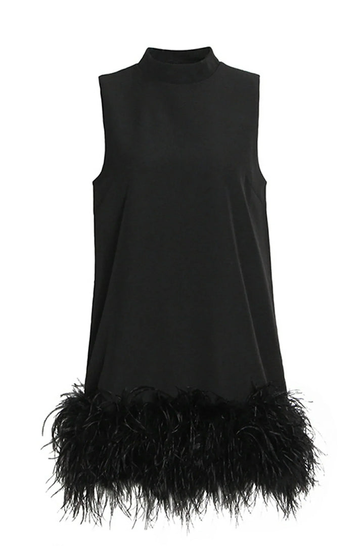 Adunma - A-Line Fur Hem Mini Dress