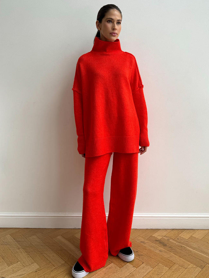 Aryndel - Oversized Turtle-Neck Knitted Two-Piece Set