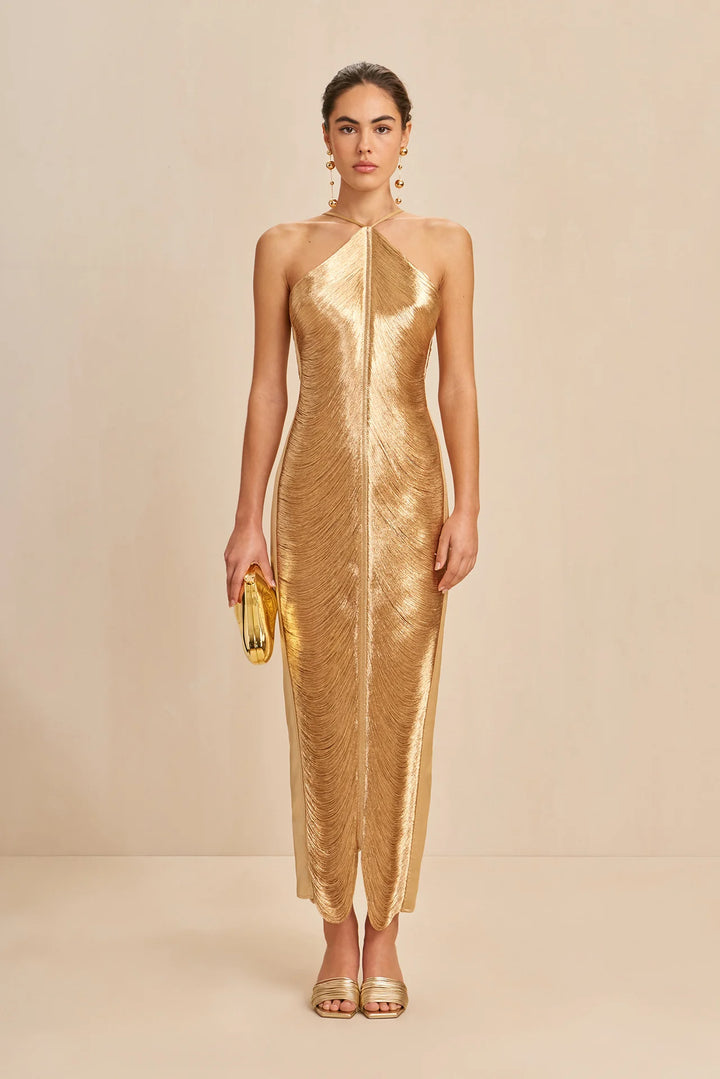 Verity -  Fringe Halter Gown
