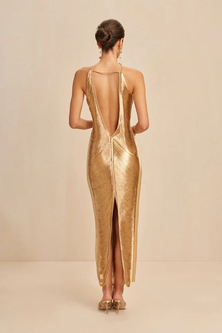 Verity -  Fringe Halter Gown