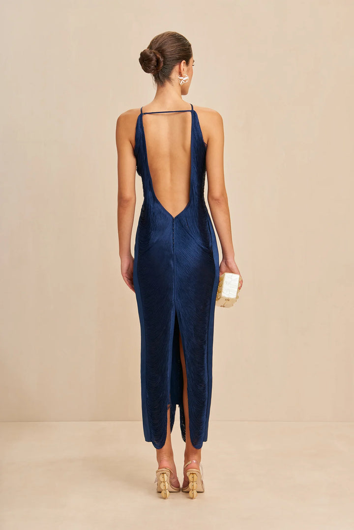 Verity -  Fringe Halter Gown