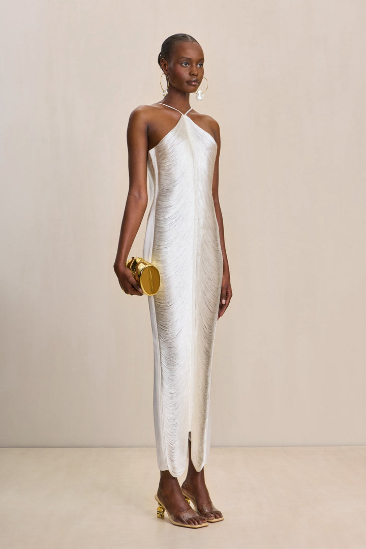 Verity -  Fringe Halter Gown