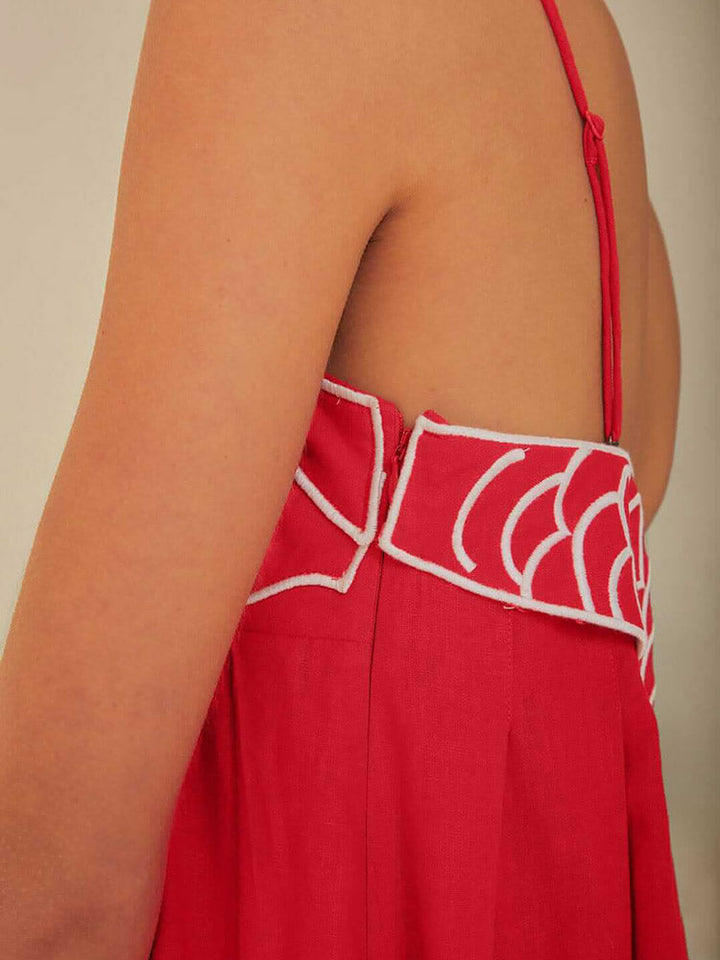 Audrie - Red Fish Embroidered Maxi Dress