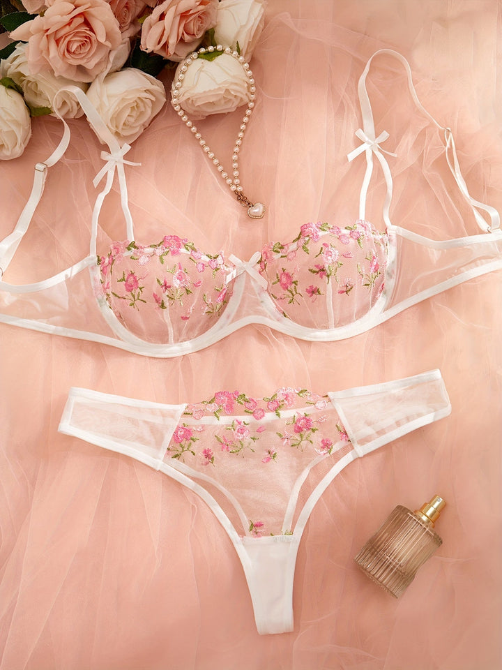 Calyra - Rose Embroidered Lingerie Set