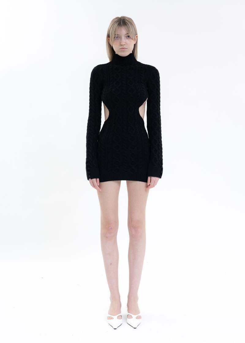 Faelan - Knitted Back Cut-Out Mini Dress