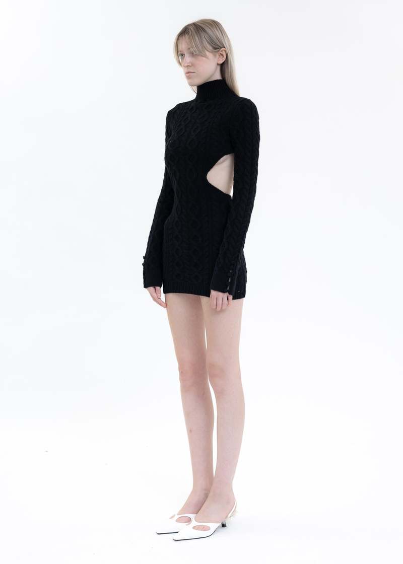 Faelan - Knitted Back Cut-Out Mini Dress