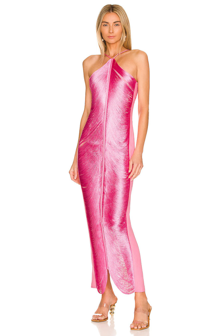 Verity -  Fringe Halter Gown