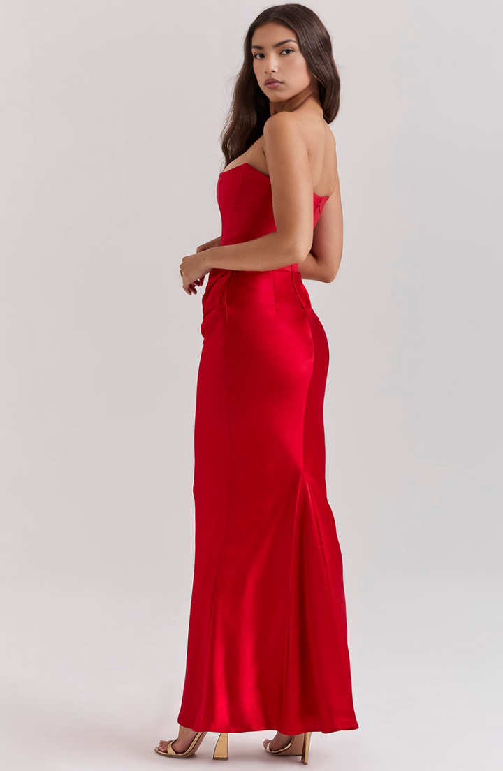 Nylaen - Strapless Bottom Pleated Maxi Dress