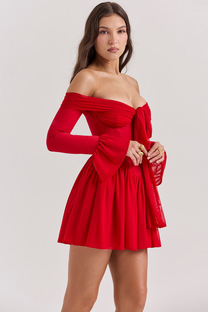 Calyra - Tie-Up Off-Shoulder Dress