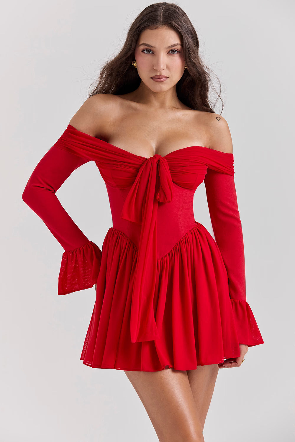 Calyra - Tie-Up Off-Shoulder Dress