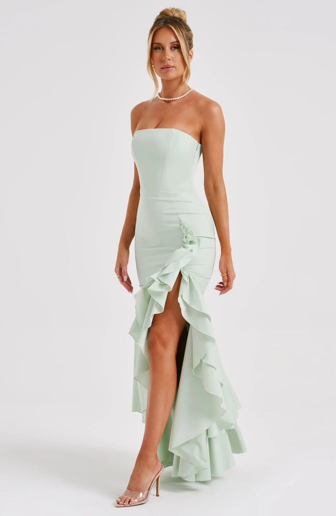 Xyrelle - Sleeveless Slit Ruffle Maxi Dress