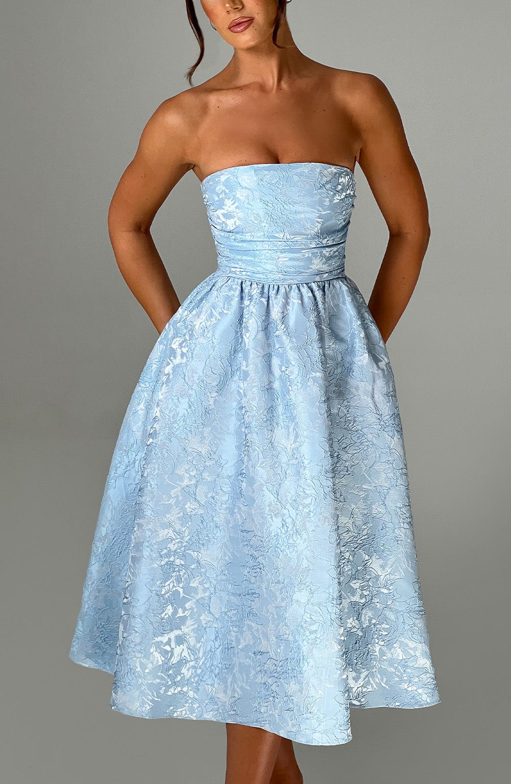 Cressida - Strapless Jacquard Midi Dress