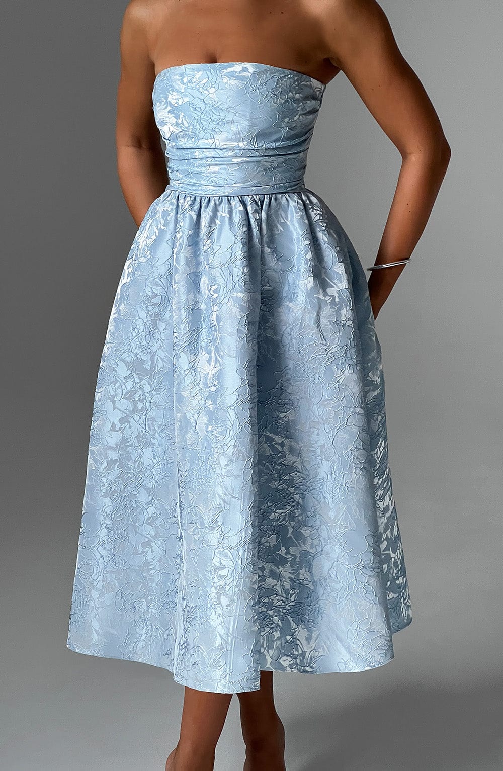 Cressida - Strapless Jacquard Midi Dress