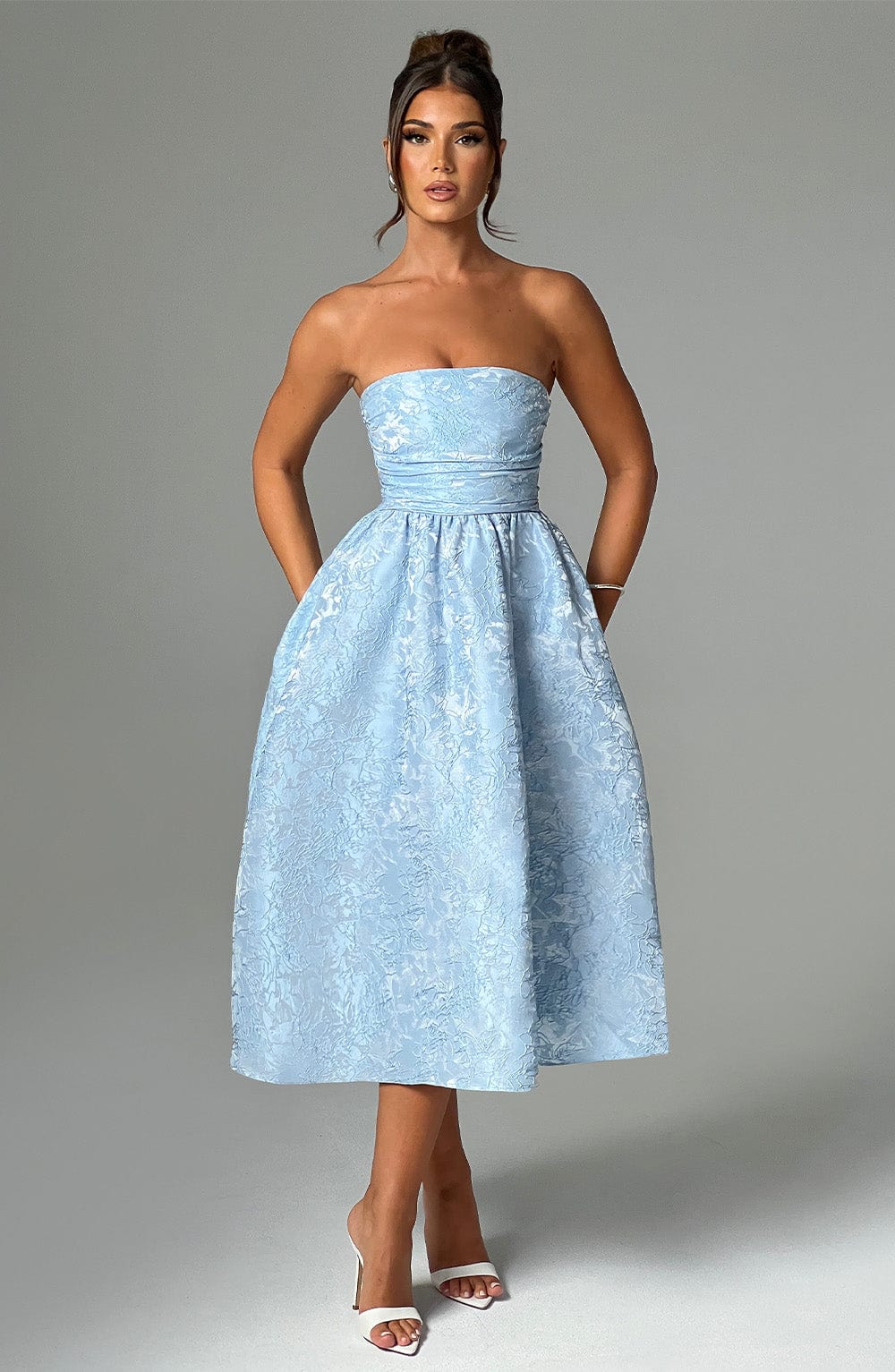 Cressida - Strapless Jacquard Midi Dress
