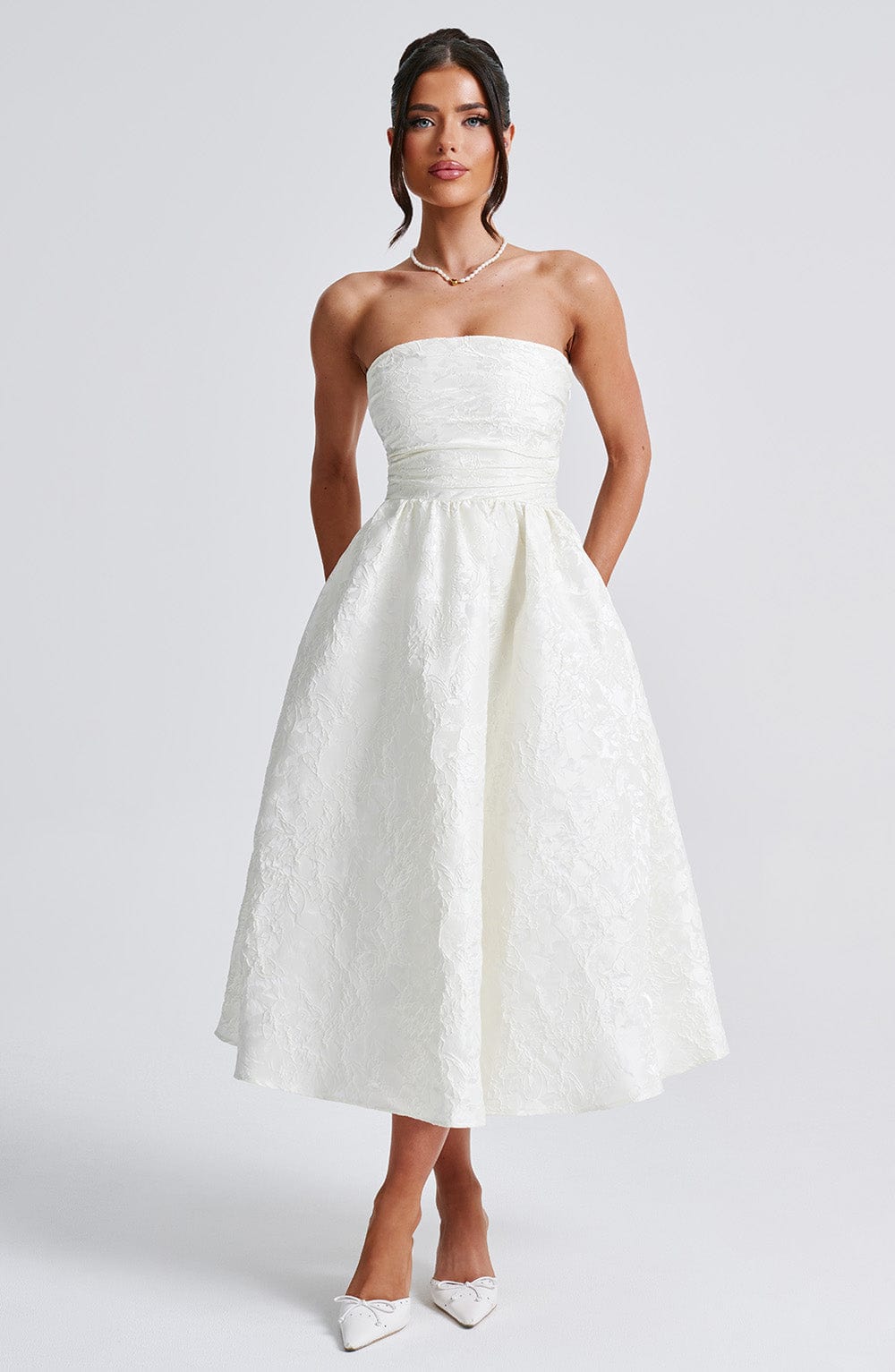 Cressida - Strapless Jacquard Midi Dress